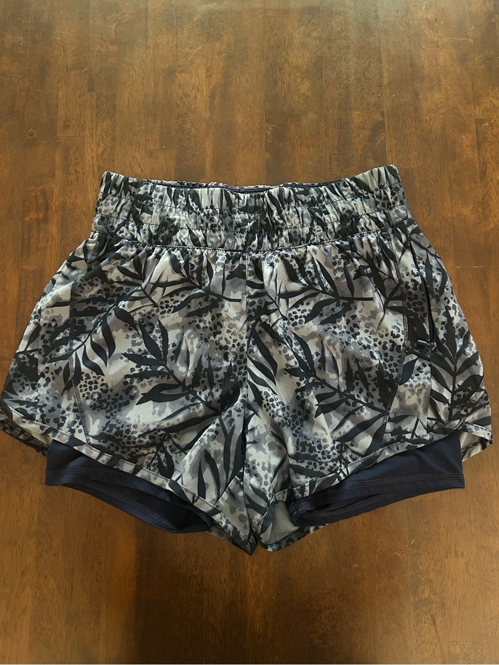 Avia Navy and Gray Botanical Print Athletic Shorts